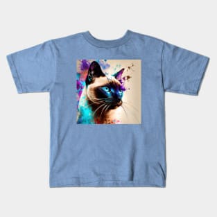 Siamese Cat with Color Splash Kids T-Shirt